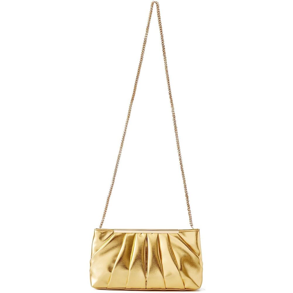 7846 Gold Clutch Purse Elegant Pleated Formal Handbag Classy Evening Bag - Picture 4 of 5